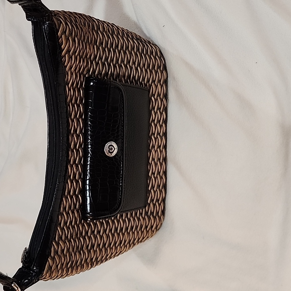 BRIGHTON Edna Black & Tan Woven Handbag with Black Leather Trim - Picture 5 of 12